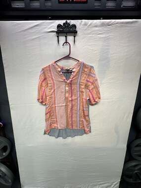 Dolan Left Coast Collection Women's Striped Short Sleeve V-Neck Blouse with Grey